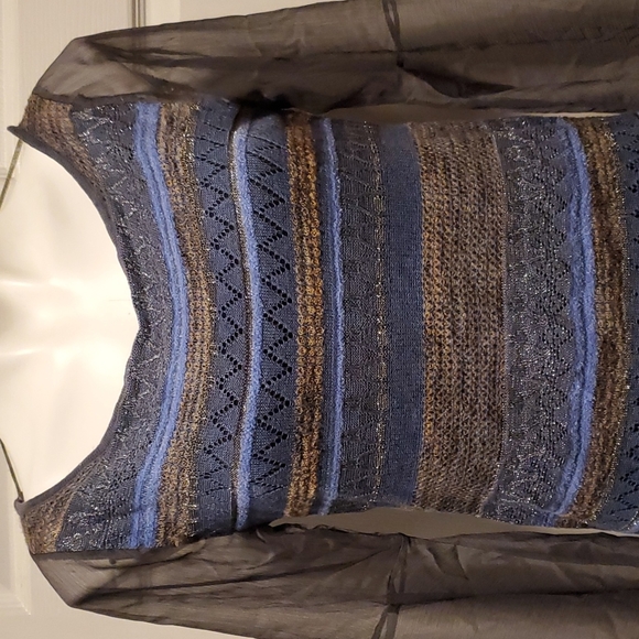 Free People Knitted Women's Linen Blue/Gray Long Sleeve Top - Size Medium - Picture 2 of 9